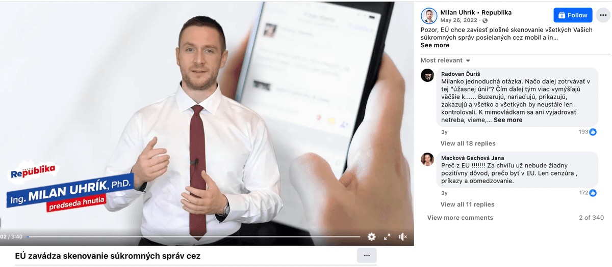 Príspevok, ktorý v máji 2022 nahlásilo Ministerstvo obrany SR a pripojilo k nemu poznámku "mimo ua kontextu". Reprofoto Marker